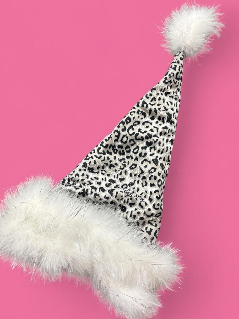 Vintage Victorias secret White Leopard Print Faux Fur Santa Hat l